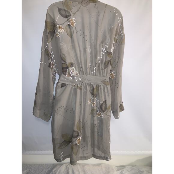 Victoria Secret VTG Slip 100% Silk Night Gown Robe Lingerie Set Gray Floral S - Picture 4 of 12